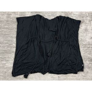 Blue Island‎ Womens Beach Cover Up Black One Size Shortsleeve Tie Tasseled